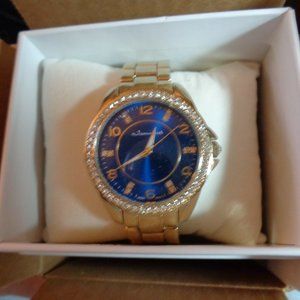 Men Fabulous Large Blue Dial w/2nd Hand & Crystal accents Watch - New in Box